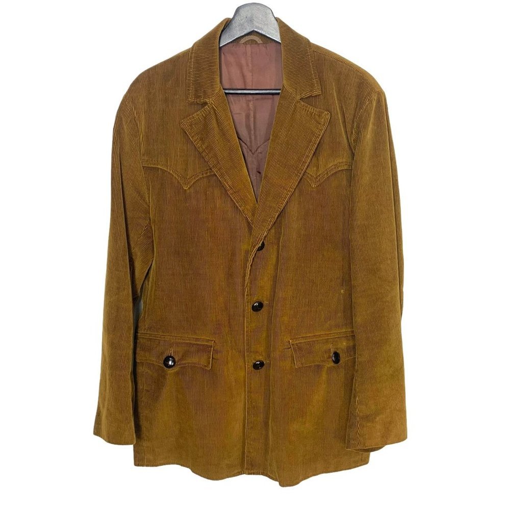 Vintage 70s Pioneer Wear Western Corduroy Brown Double Button Sport Coat 40